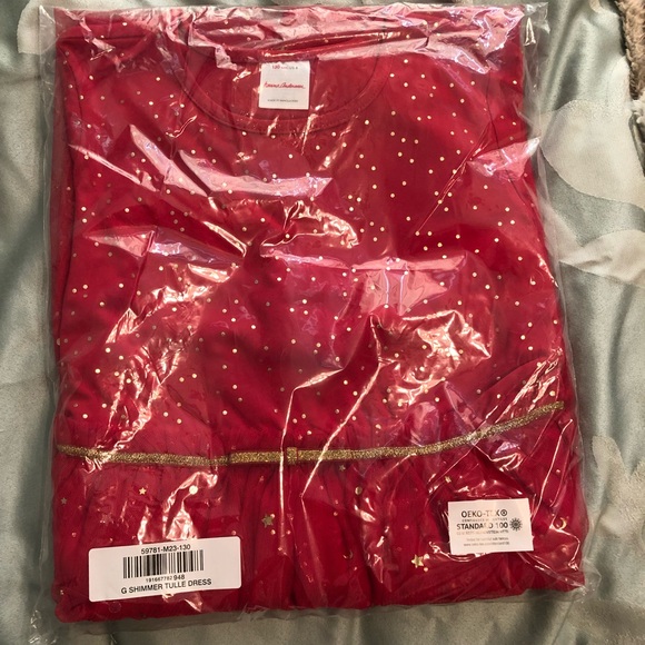 Hanna Andersson Shimmer star dress in soft tulle red and gold 8 NEW holiday - Picture 2 of 6
